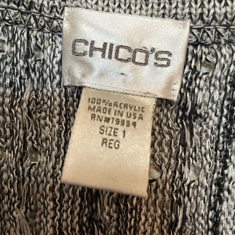 Chico’s Short Sleeve Lightweight Cardigan Sweater Heathered Gray White Size 1(M)
